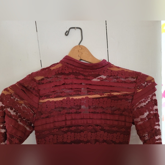 Reece Burgundy Lace Long Sleeve Bodycon Dress, XS - Picture 3 of 10
